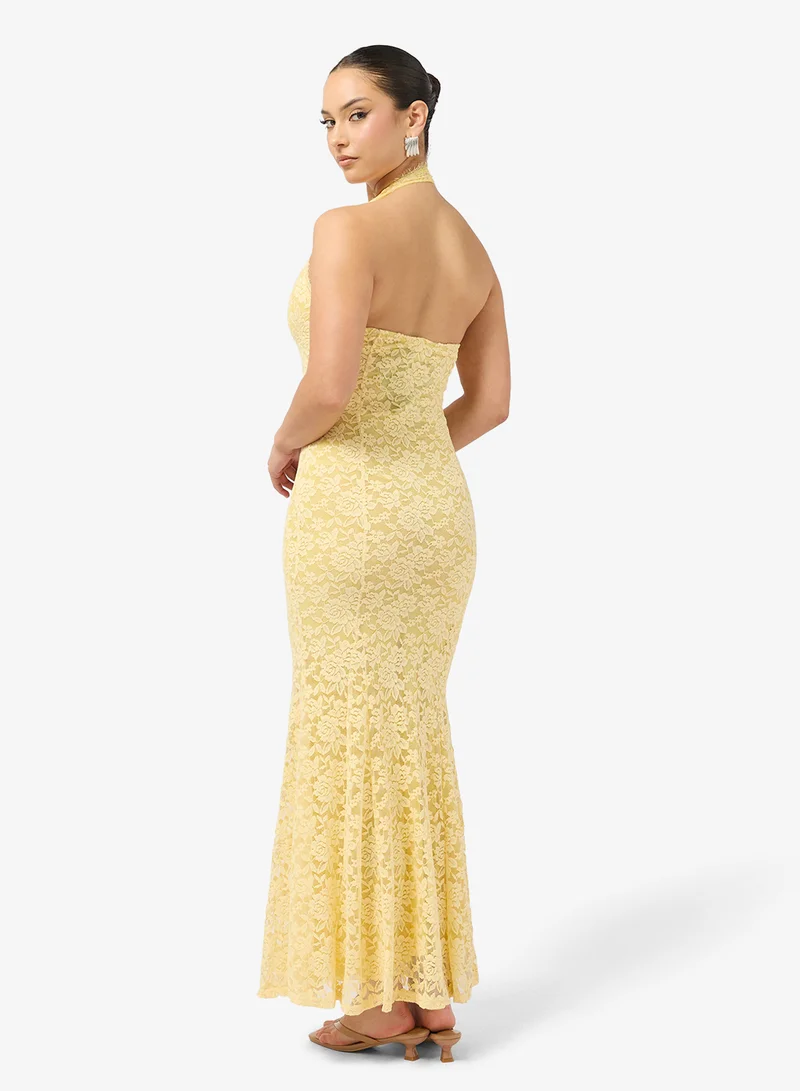 Ginger Halter Neck Lace Mermaid Dress